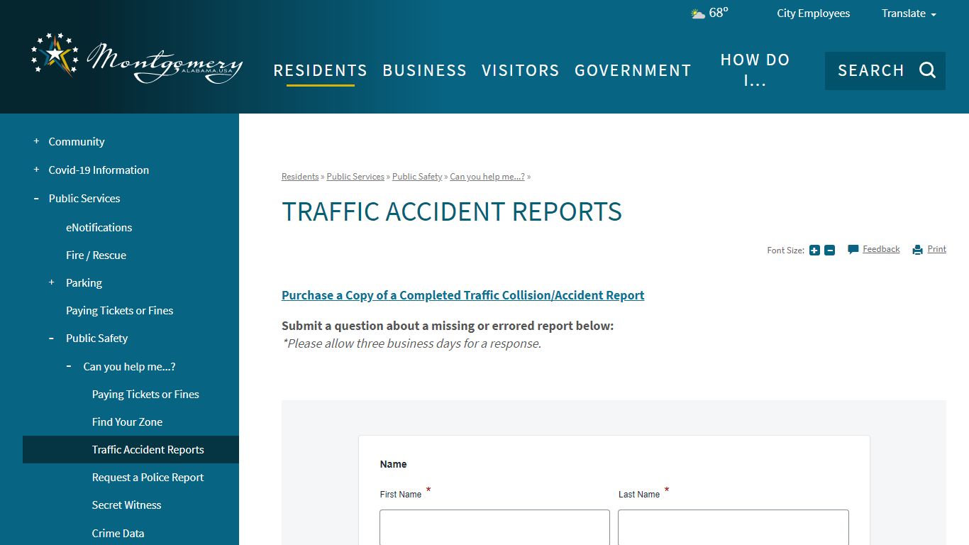 Traffic Accident Reports | City of Montgomery, AL